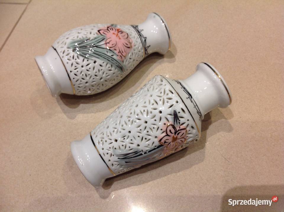 Wazoniki Ażurowr z Porcelany PRL 2 Nowa Sól