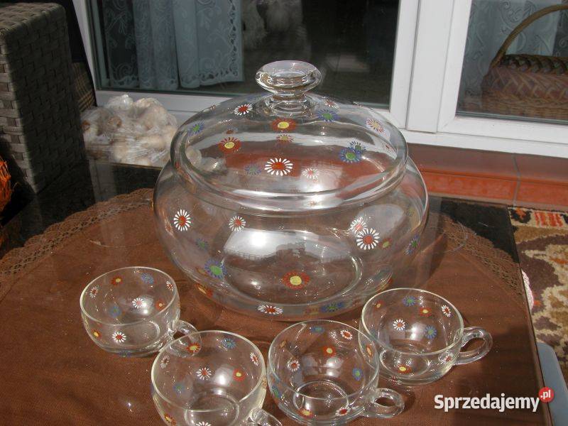 szklana waza do ponczu malowana w kwiatki Ceramika i szkło Gorzów Wielkopolski