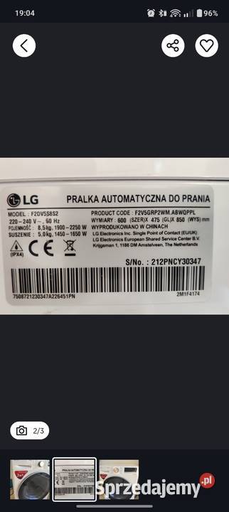 Pralkosuszarka LG ThinQ F2DV5S8S2 stan mało Łódź sprzedam