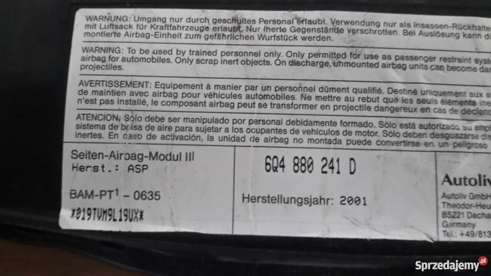 vw polo poduszki powietszne foteli lewy prawy Siewierz