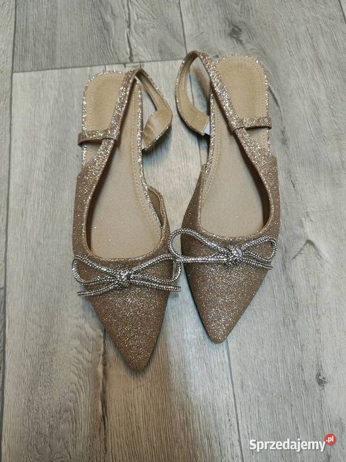 4243 złote bogato zdobione Baleriny wieczorowe z Obuwie Kraków