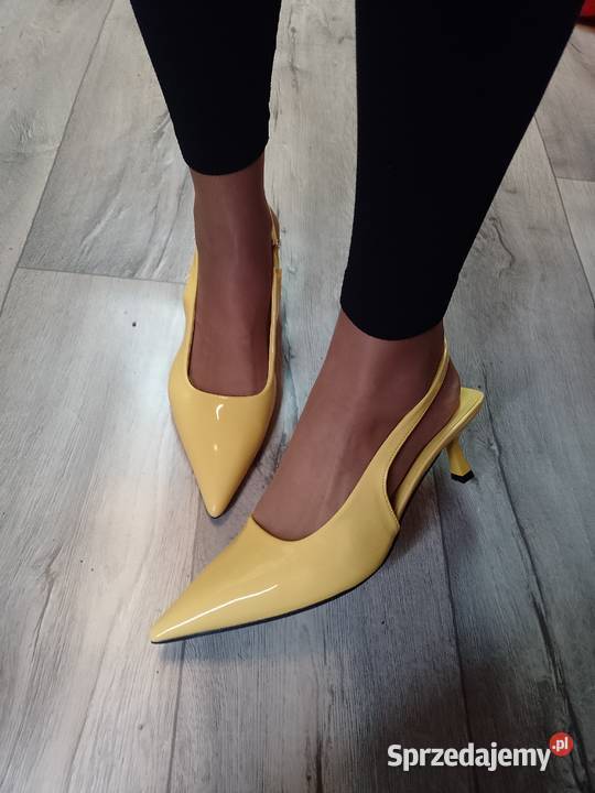 4243 Żółte czółenka wieczorowe z odkrytą piętą