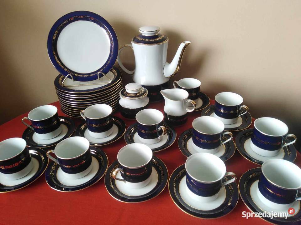 Serwis porcelanowy kobalt złocony 12 Wałbrzych sprzedam