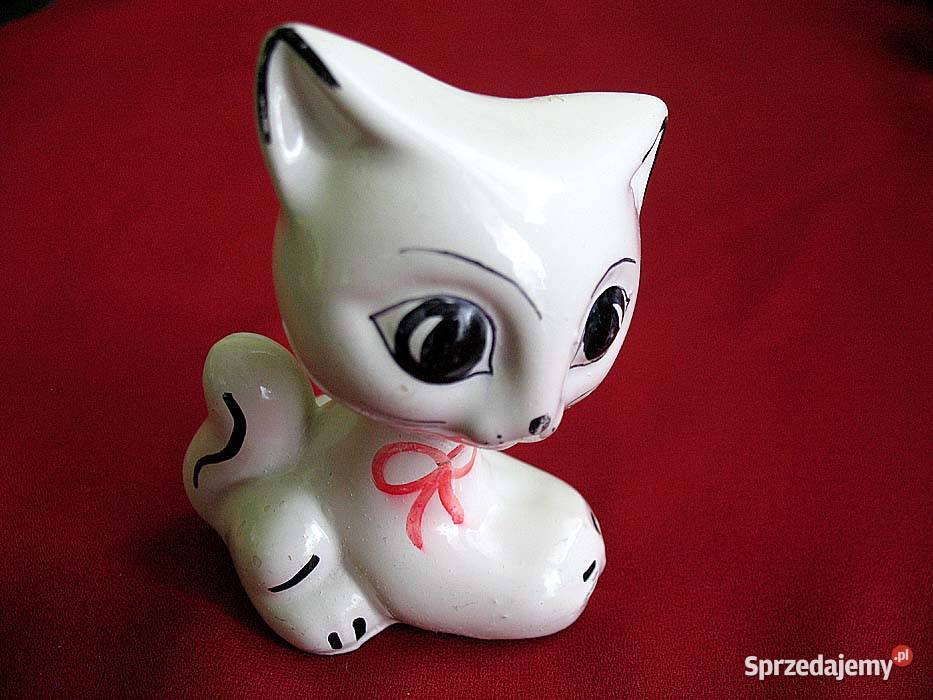 Kot Koteczka z dużymi oczami porcelana 9 x 7 x 5 biały
