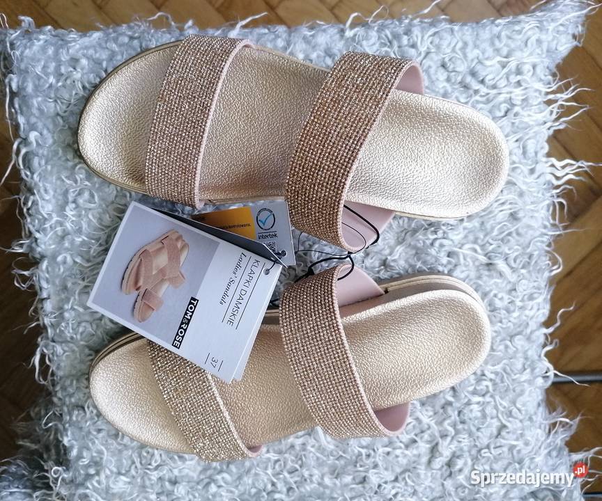 NOWE KLAPKI DAMSKIE W POŁYSKUJĄCE CYRKONIE 23cm Łódź