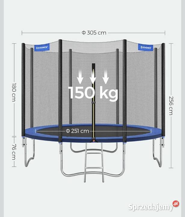 Trampolina ogrodowa 305 czarnoniebieska siatka Gorzów Wielkopolski