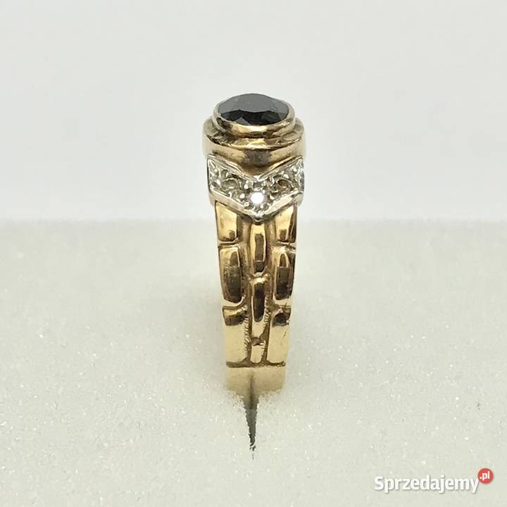 Złoty PIERŚCIONEK 14K cudny SZAFIR cyrkonie r 16 Warszawa