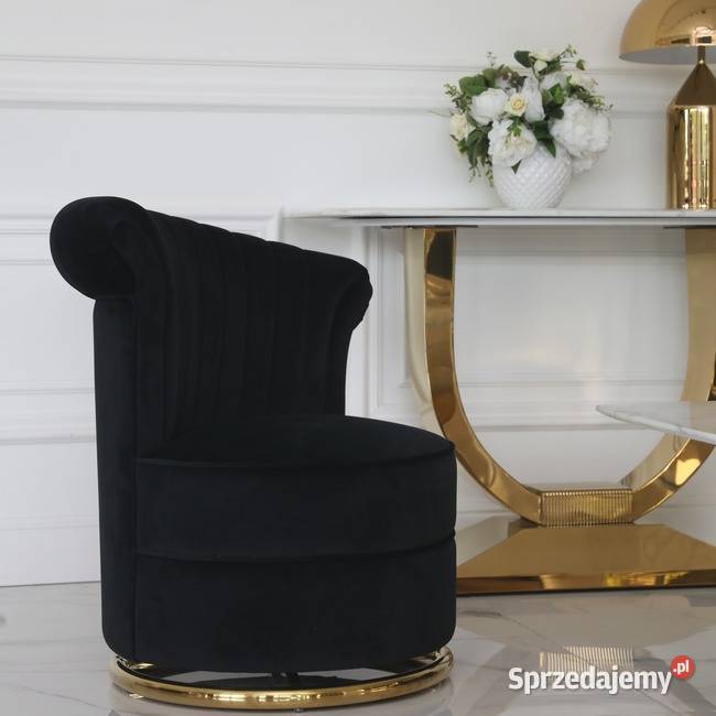 Fotel FLOWER Designerski Czarny Welwet Złota Warszawa