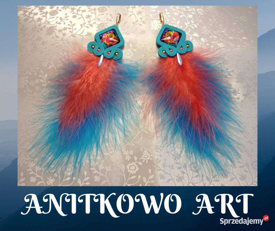 KOLCZYKI Z PIÓRAMI różowomorskie SUTASZ Warszawa