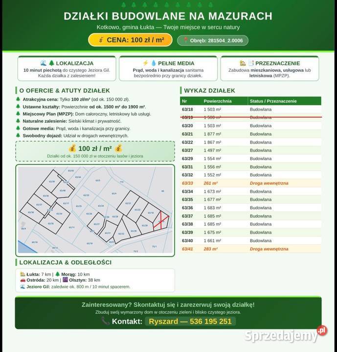 Działki budowlane na Mazurach Kotkowo gm Łukta