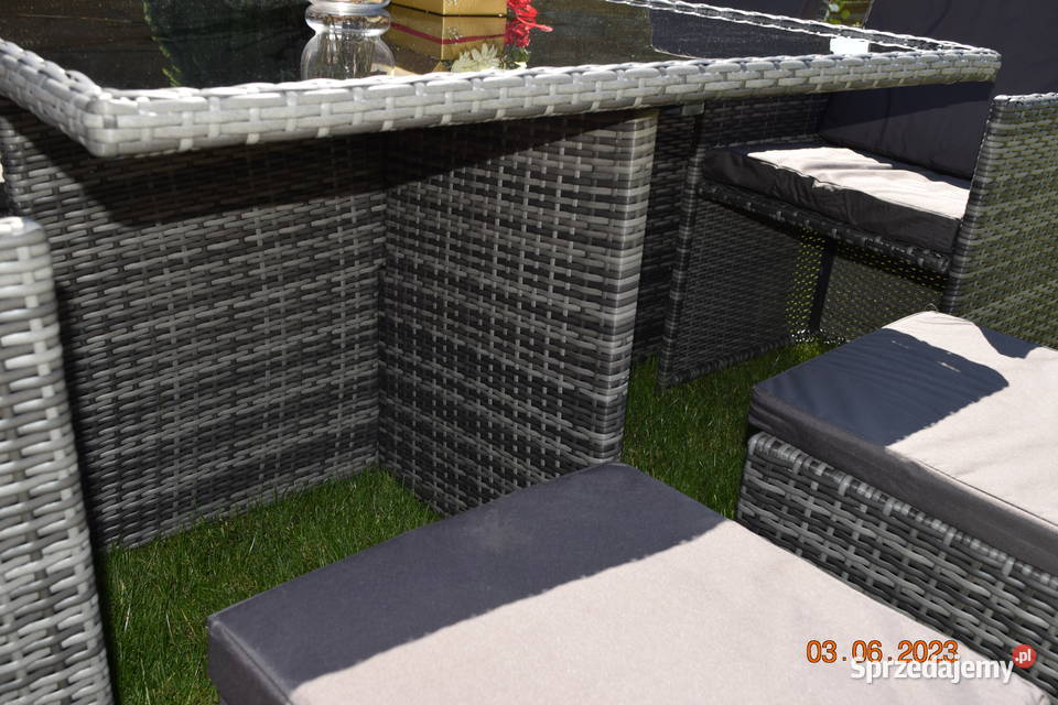 zestaw mebli tulipan 8 osob 4 foteli 4 puf szary Bosutów