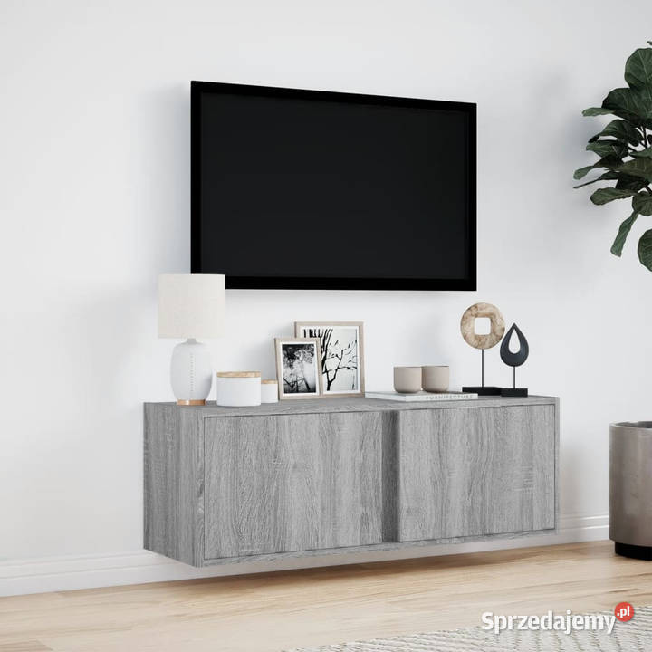 Ścienna szafka TV z LED szary dąb sonoma