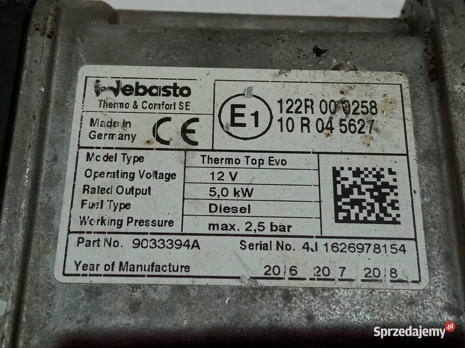 OGRZEWANIE POSTOJOWE WEBASTO SKODA SUPERB III osobowe
