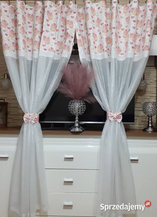 Firanki zasłonki różowe babeczki Mława