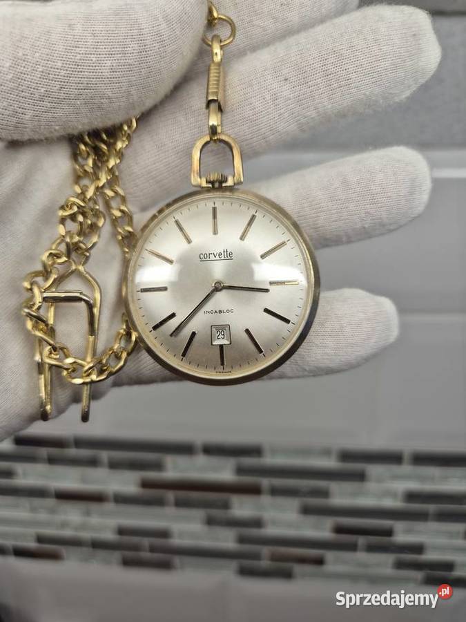 Pozłacany zegarek kieszonkowy Corvette vintge