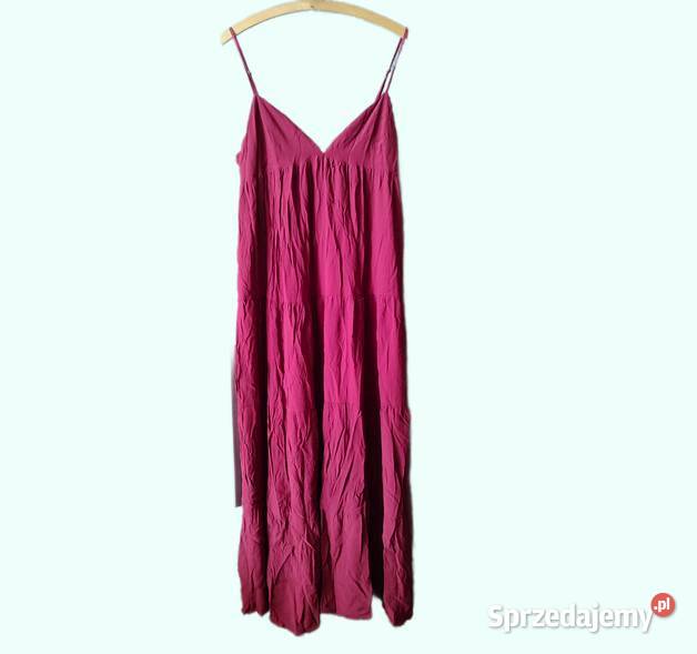 Burgundowa sukienka Reserved XL maxi z falbanami Moda i Styl Gdańsk