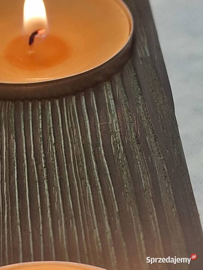 Świecznik świerkowy opalany Shou Sugi Ban ciemna Dom i Ogród Sępopol