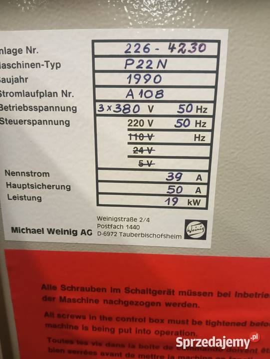 Strugarka 4stronna Weinig PROFIMAT 22 N Wejherowo