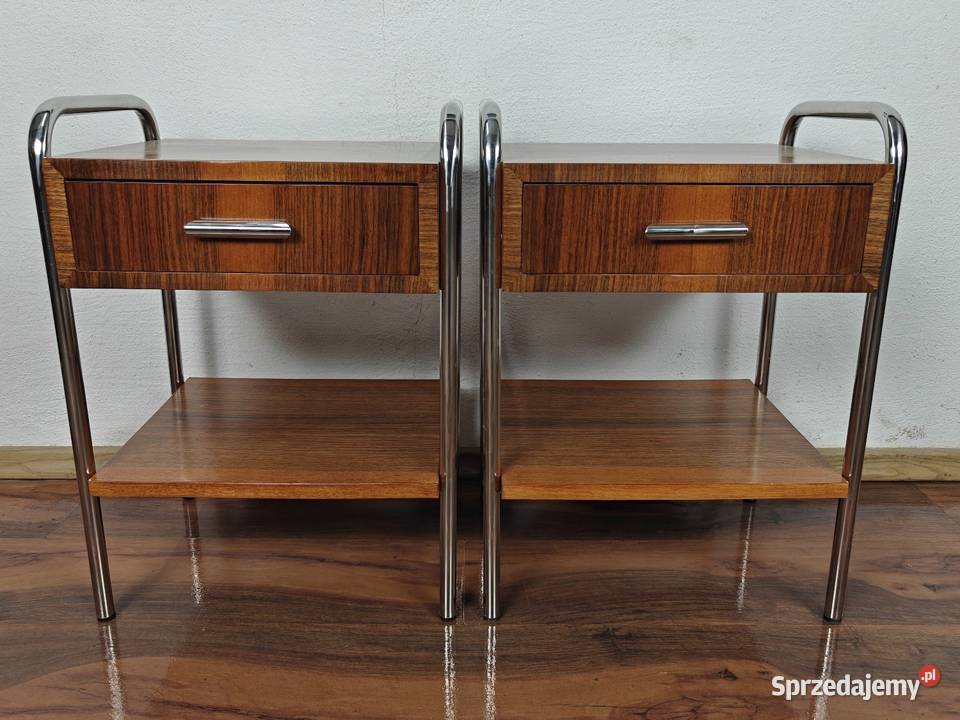 Szafki nocne Chrom Orzech Art Deco Bauhaus