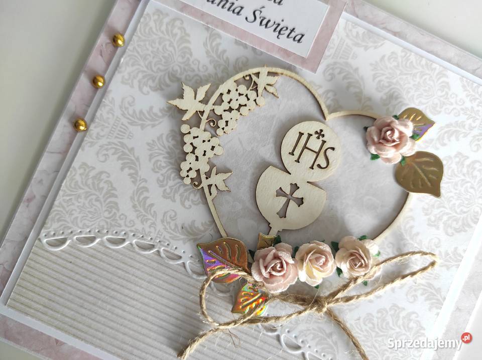 Kartka ręcznie robiona Komunia Święta handmade