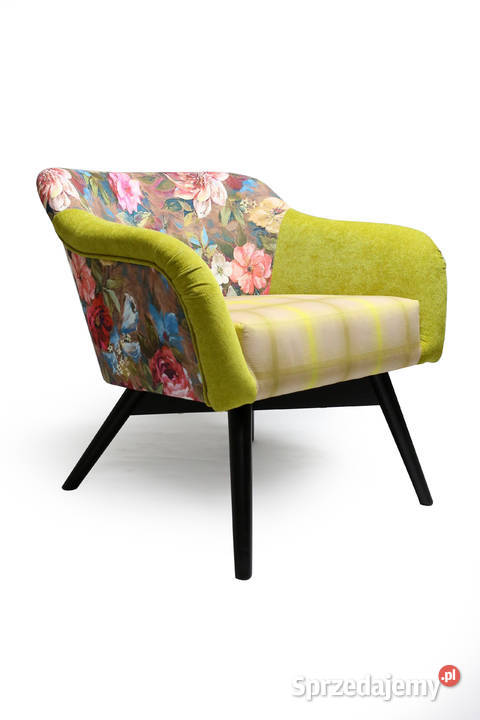 Fotel Patchwork Kolorowy w Kwiaty Dekoracyjny Kazimierz Biskupi