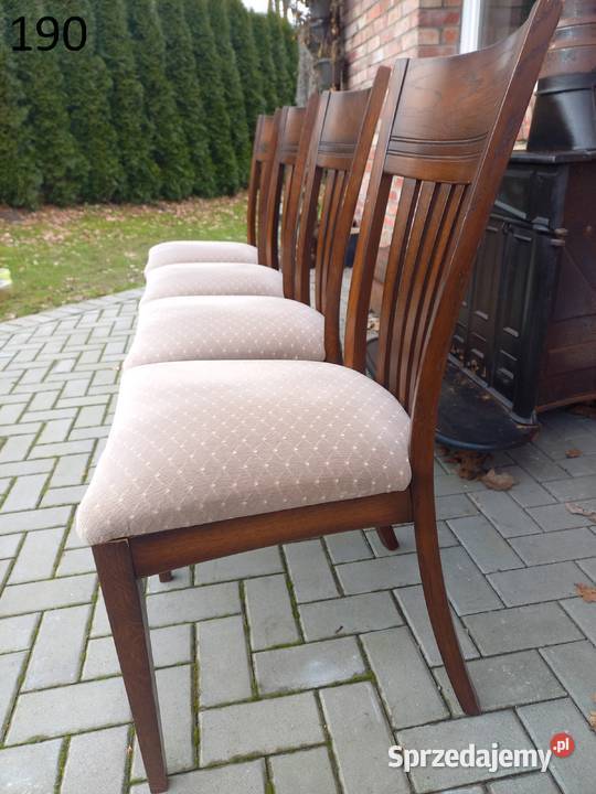 Krzesła dębowe drewniane z materiałową tapicerką