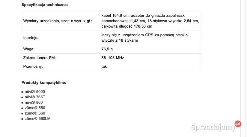 Kabel Garmin GTM 21 FM Traffic lubelskie Lublin