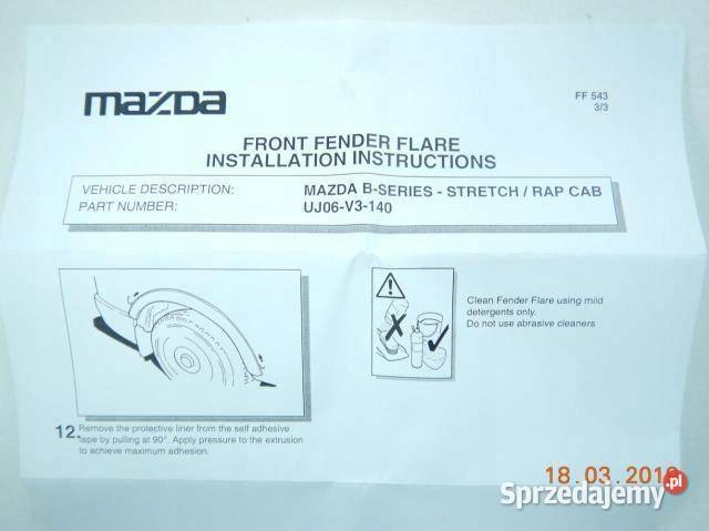 LISTWA OSŁONA BŁOTNIKA PRZÓD MAZDA BSERIA osobowe