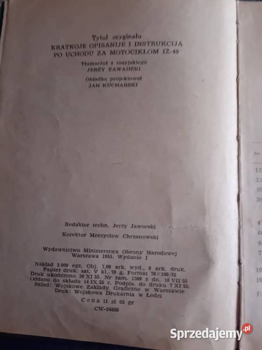 Książka Motocykl Iż 49 Wydawnictwo MON 1955 r Koźminek