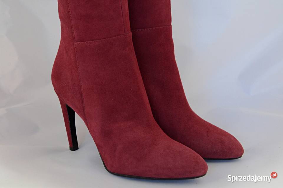 BURGUNDOWA POEZJA naturalny zamsz kozaki szpilki