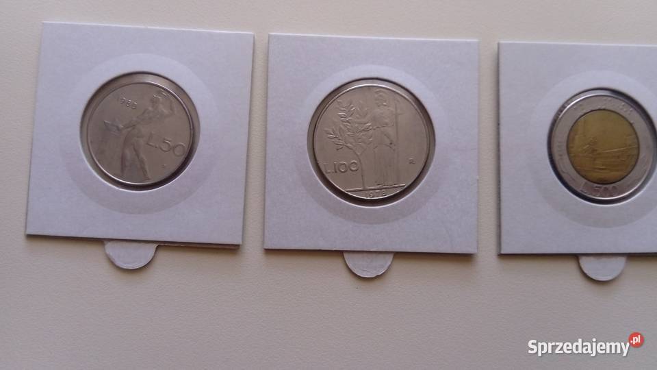 Moneta 50 lirów 1980, 100 lirów 1978, 500 lirów 1984 r Włoch