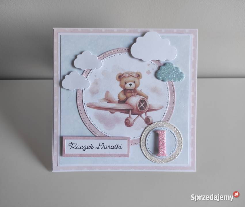 Kartka ręcznie robiona personalizowana na Roczek Rękodzieło Antyki, Sztuka, Kolekcje Łódź