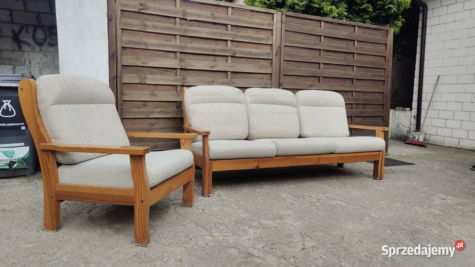 Komplet kanapa fotel drewno sosnowe lata 80 mazowieckie Warszawa