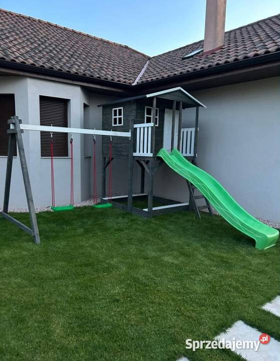 Duży domek dzieci zestaw huśtawki zjeżdżalnia Trzebunia