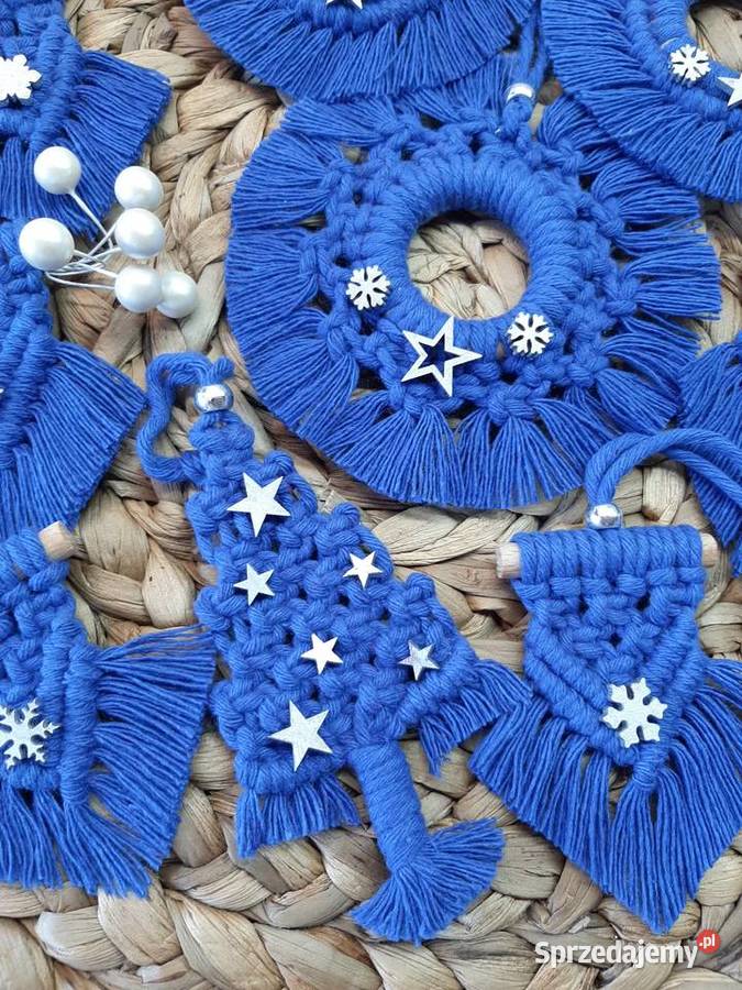 Ozdoby na choinkę 9 bombka święta makrama niebieski sprzedam