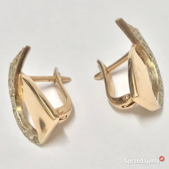 Złote kolczyki 585 14K z cyrkoniami model wstęga złoto Warszawa