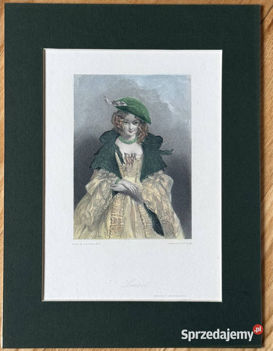 Luisel Portret Vintage w Zielonym Passepartou Warszawa sprzedam