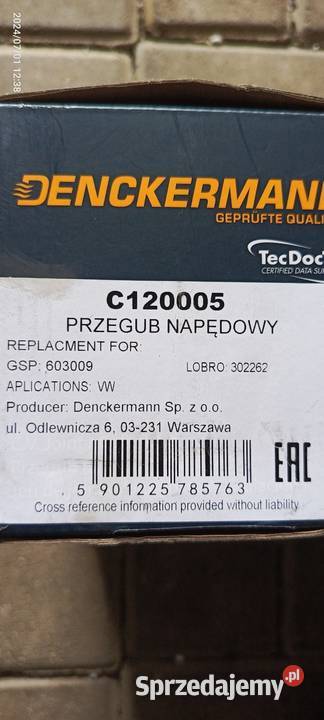 PRZEGUB PÓŁOSI 2 komplet C120005 DENCKERMANN Przeguby Tychy sprzedam