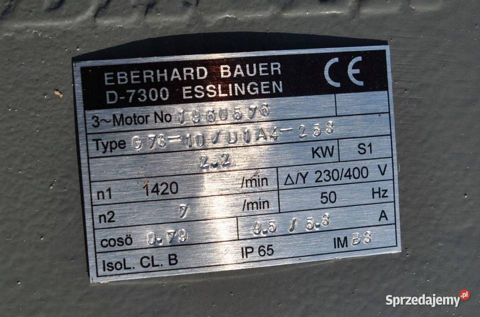 Motoreduktor 22kw 7obrmin Firmy BAUER Pozostałe