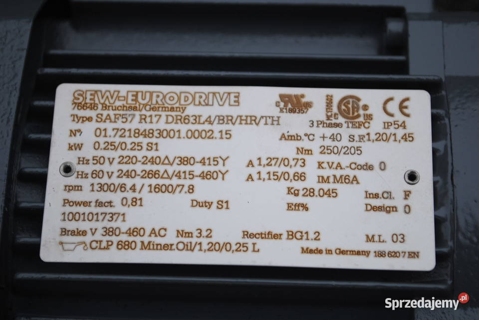 Motoreduktor kątowy 025kw 64obr z hamulcem SEW Kargowa sprzedam