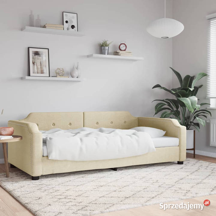 Sofa z funkcją spania kremowe obita tkaniną mazowieckie Warszawa sprzedam