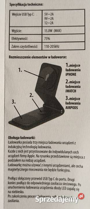 Ładowarka indukcyjna W15 3w1 Qi wielkopolskie sprzedam