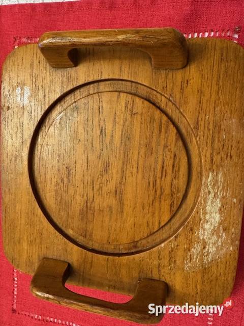 Podstawka Taca z uchwytami drewniana z czasów Częstochowa