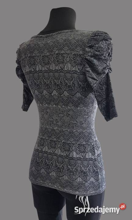 Damska bluzka z bufiastym krótkim rękawem szara