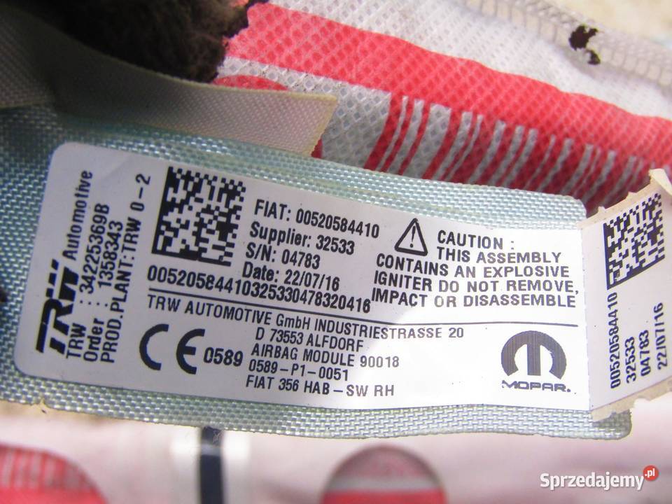 KURTYNA POWIETRZNA PRAWA AIRBAG FIAT TIPO II HB