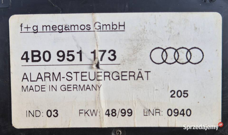 MODUŁ STEROWNIK ALARMU AUDI A4 B6 AUDI A6 C5 VW osobowe świętokrzyskie Działoszyce sprzedam