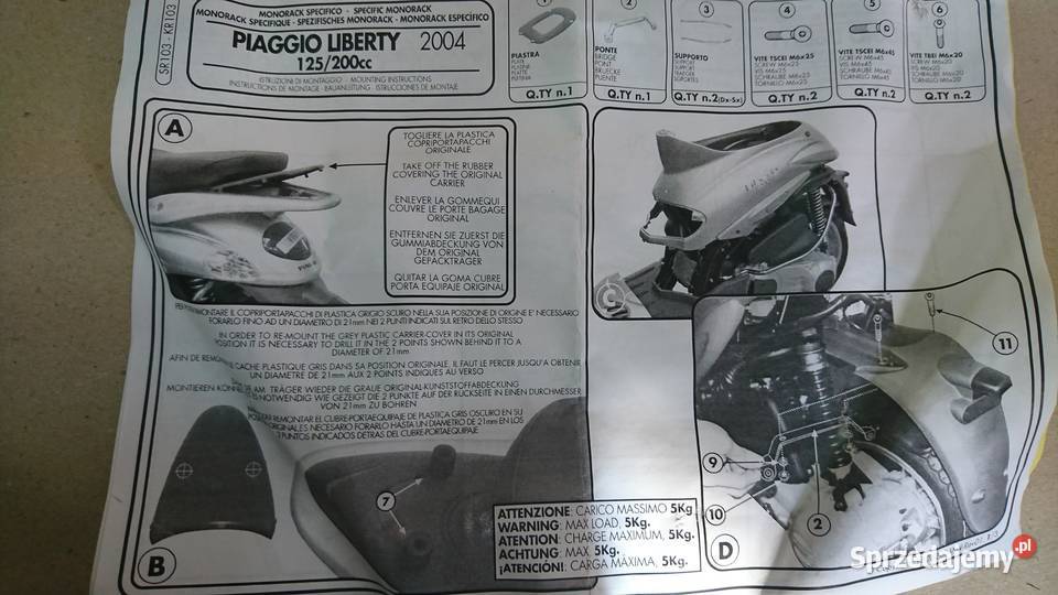 NOWY STELAŻ MOCOWANIE PIAGGIO LIBERTY 125 200 podlaskie Bielsk Podlaski