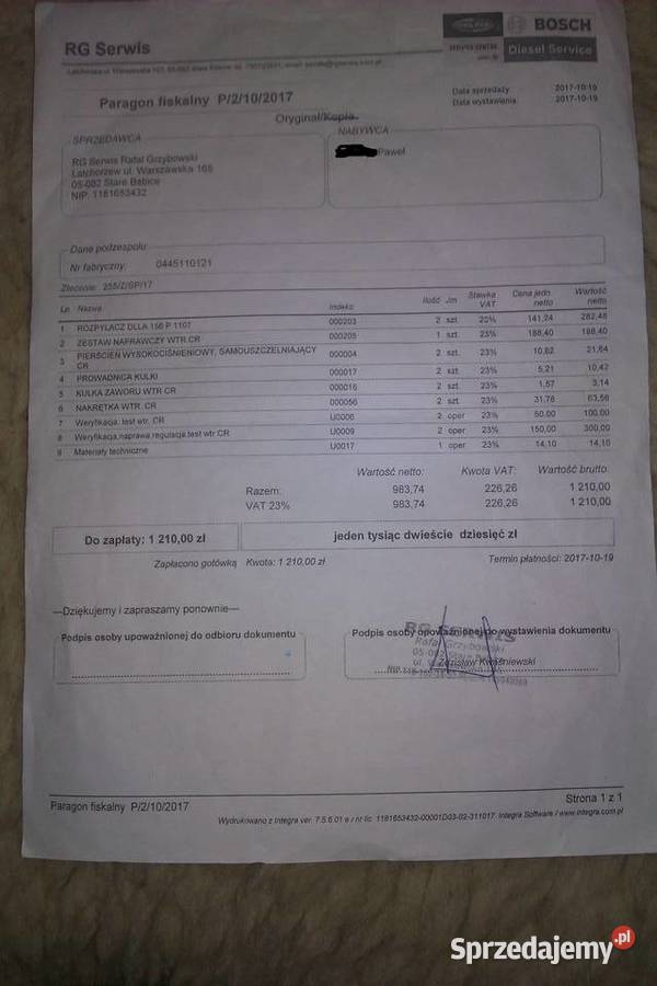 wtryskiwacz Mercedes 22 27 32 w210203 A 613 070 osobowe Warszawa