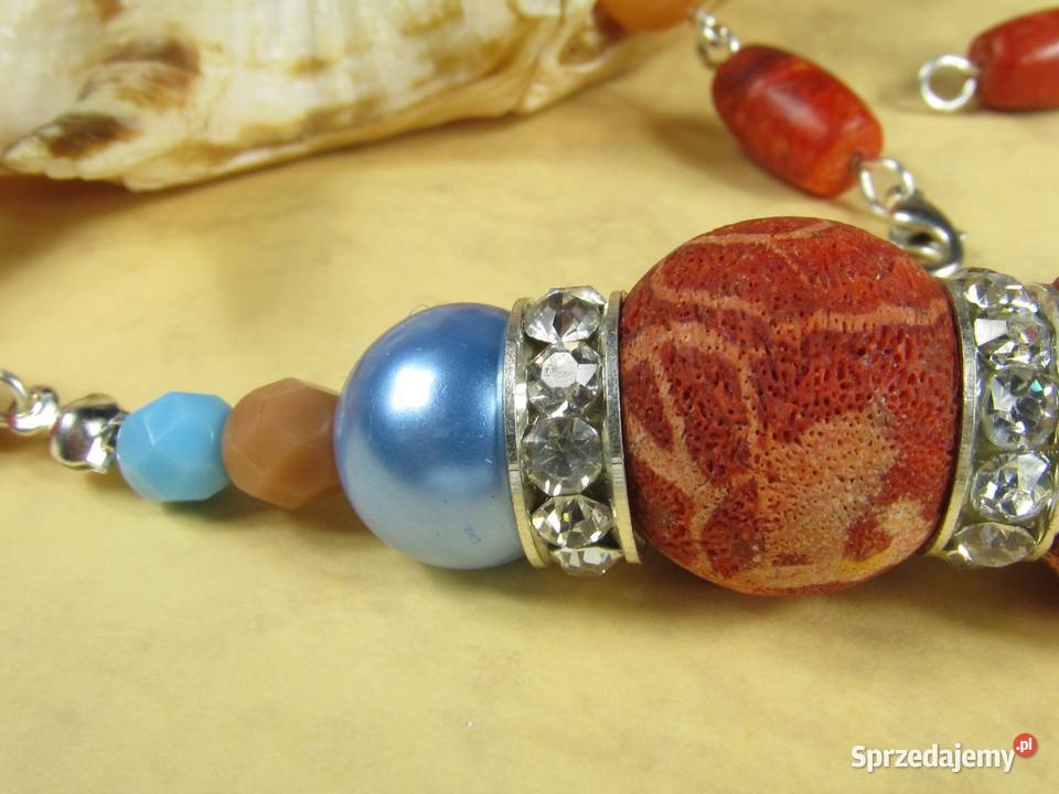 Naszyjnik kolczyki zestaw niebieski czerwony