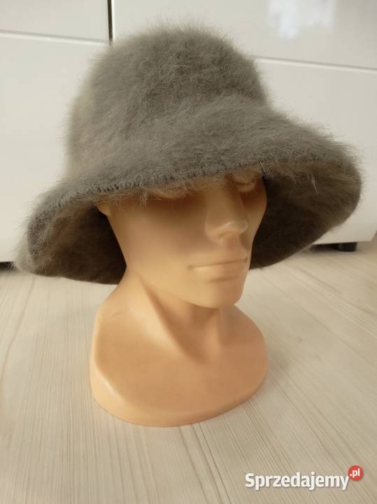 Czapka Kapelusz Bucket 90 Angora Szara Taupe Dla kobiet sprzedam